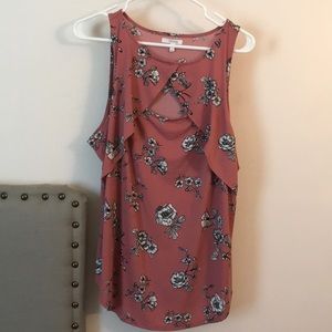 Maurice's pink blouse with black and white flowers